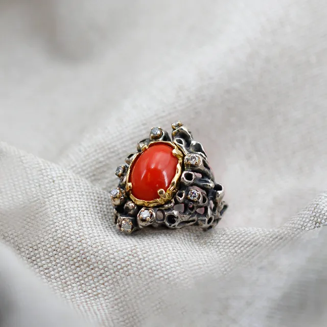 Anna Gioielli Jolly Jewels anello corallo e diamanti oro argento