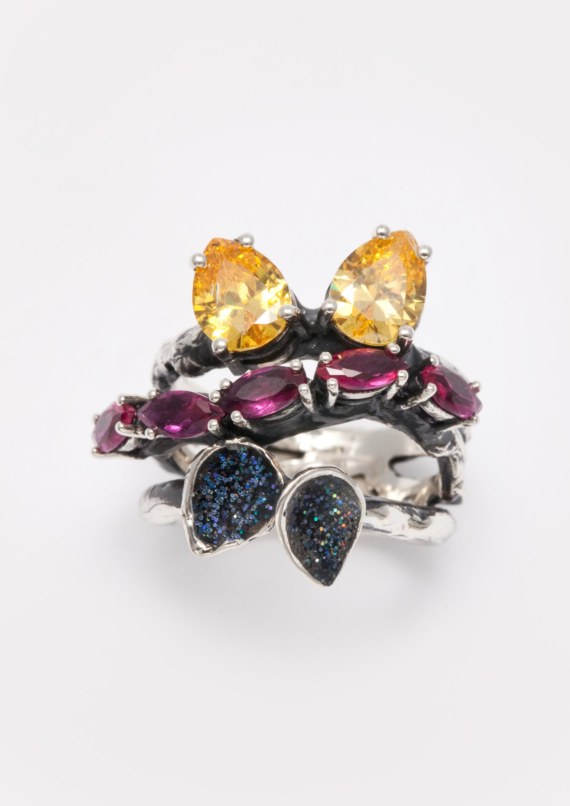 Voodoo Jewels Bold Shapes Gynura anello argento misura M