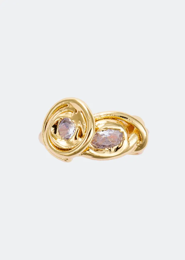 Voodoo Jewels Bold Shapes Double Sun anello oro zirconi bianchi