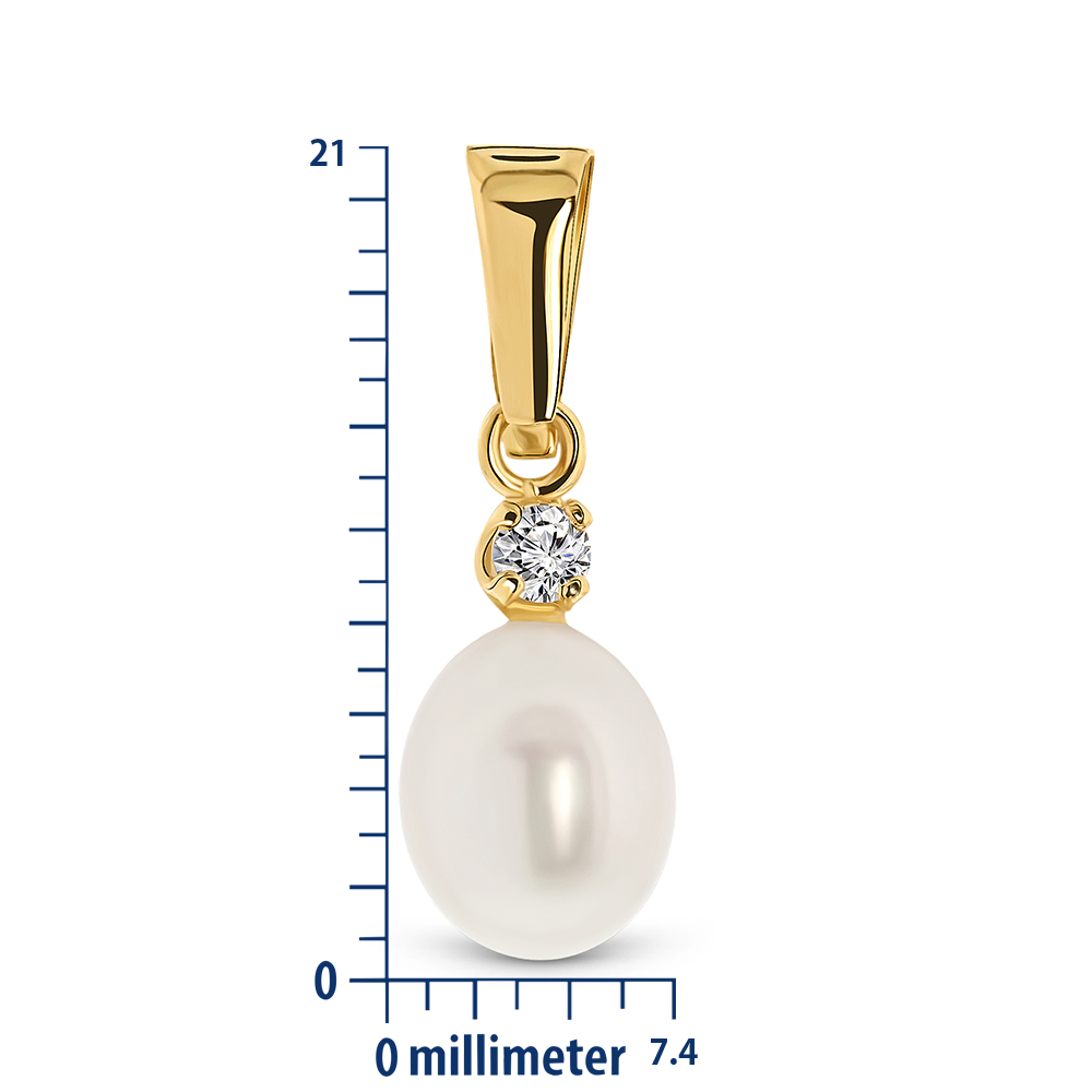 Miore Ciondolo Oro Giallo 14Kt Perla e Zirconia