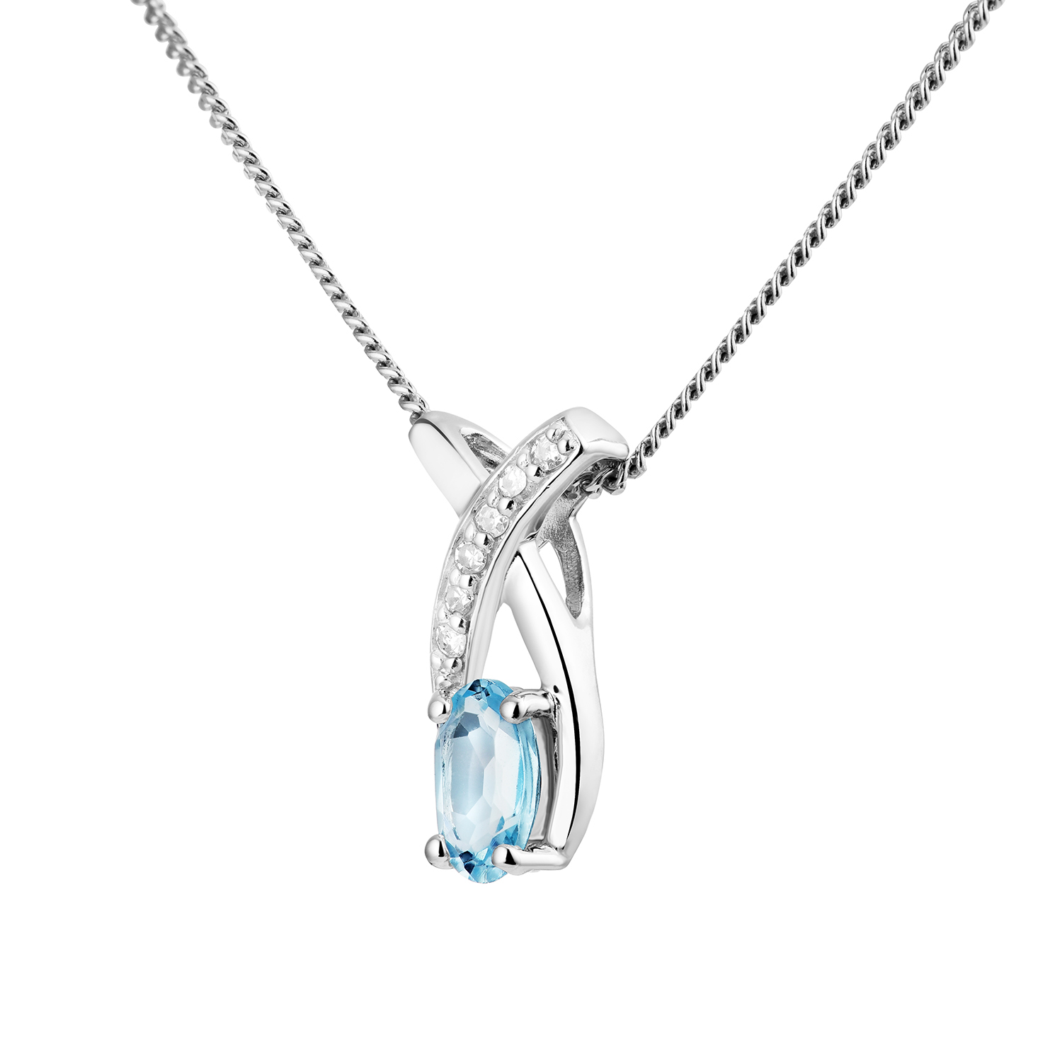 Miore Collana Oro Bianco 9kt Topazio Blu
