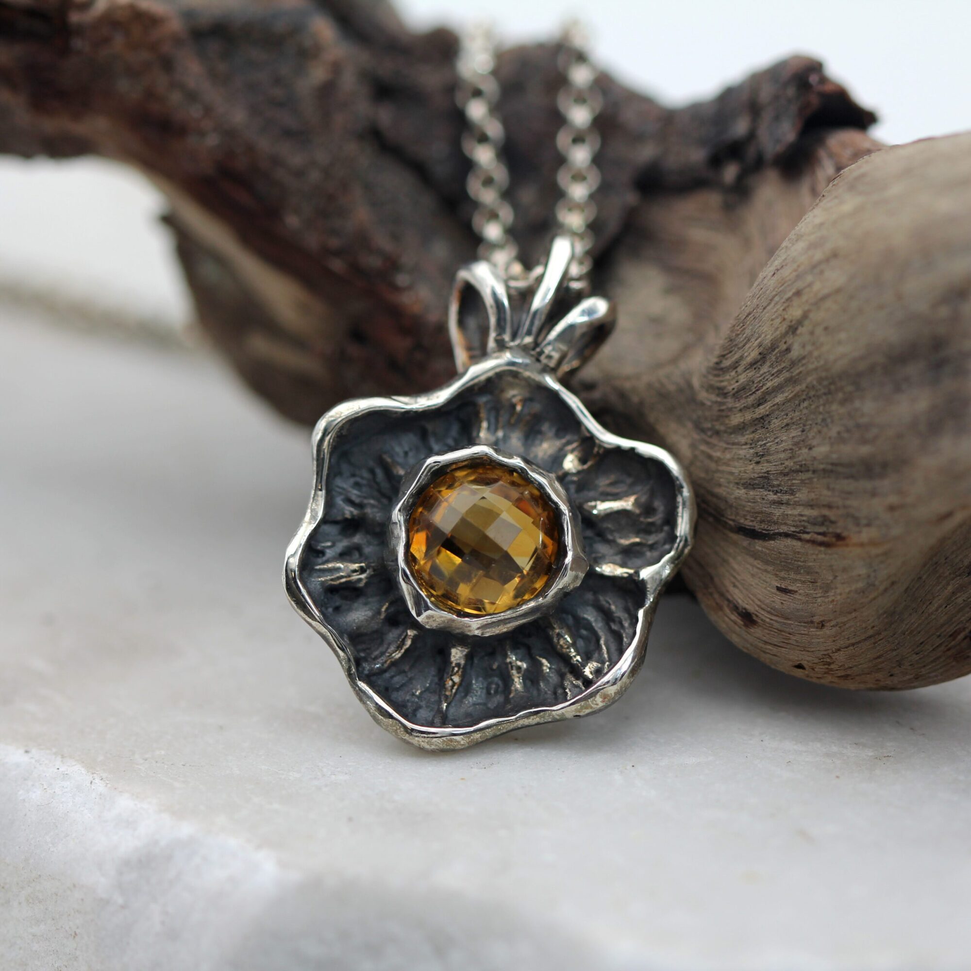 Anna Gioielli Winter Flower pendente argento quarzo citrino