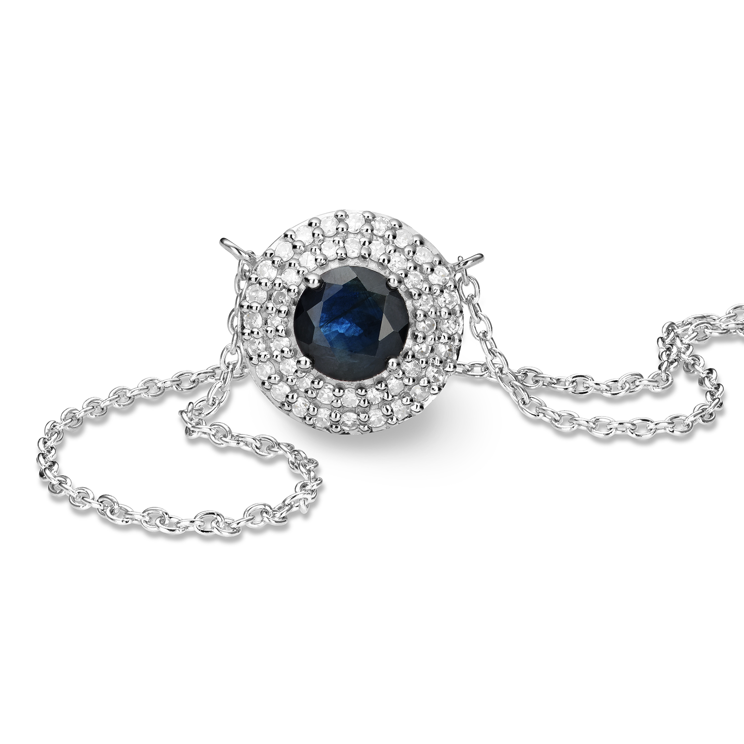 Miore Collana Oro Bianco 9Kt Zaffiro Naturale Blu