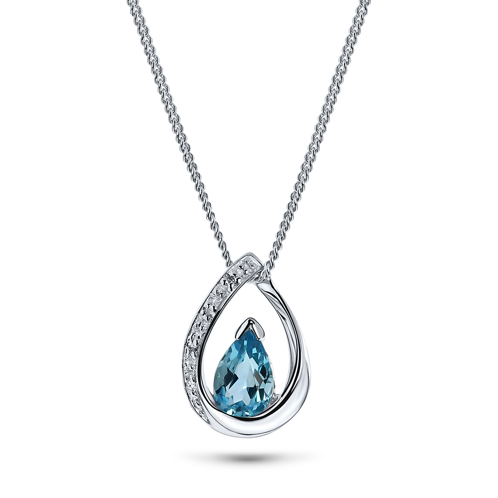 Miore Necklace Collana Oro Bianco Topazio Blu 9Kt