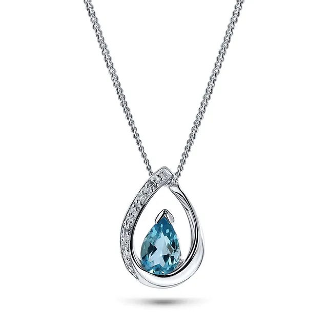 Miore Necklace Collana Oro Bianco Topazio Blu 9Kt