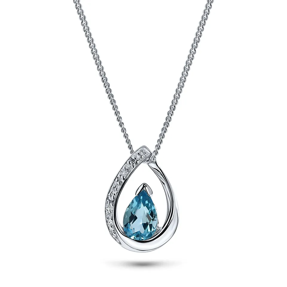 Miore Necklace Collana Oro Bianco Topazio Blu 9Kt