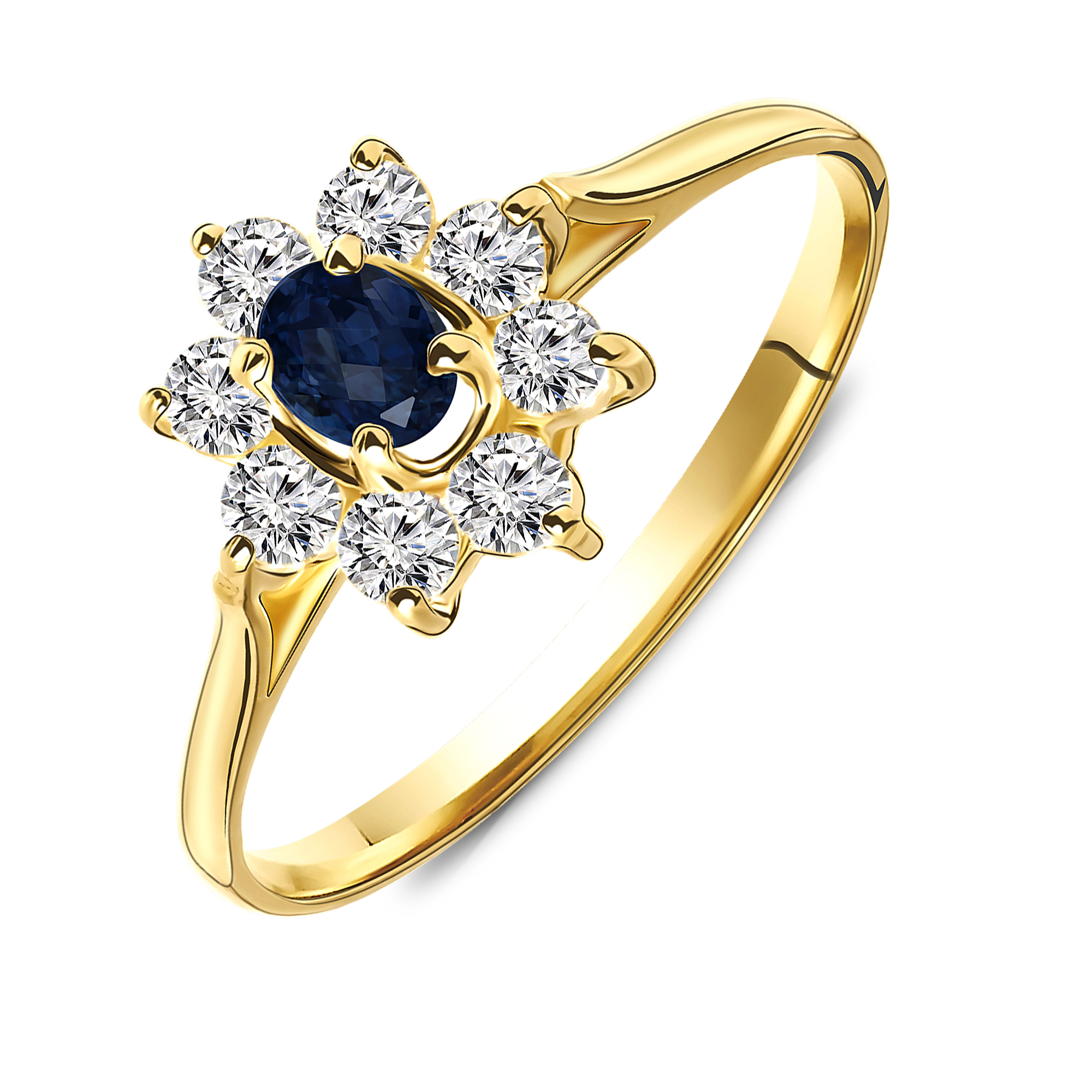Miore Anello Oro Giallo 14 Kt Zaffiro e Zirconi