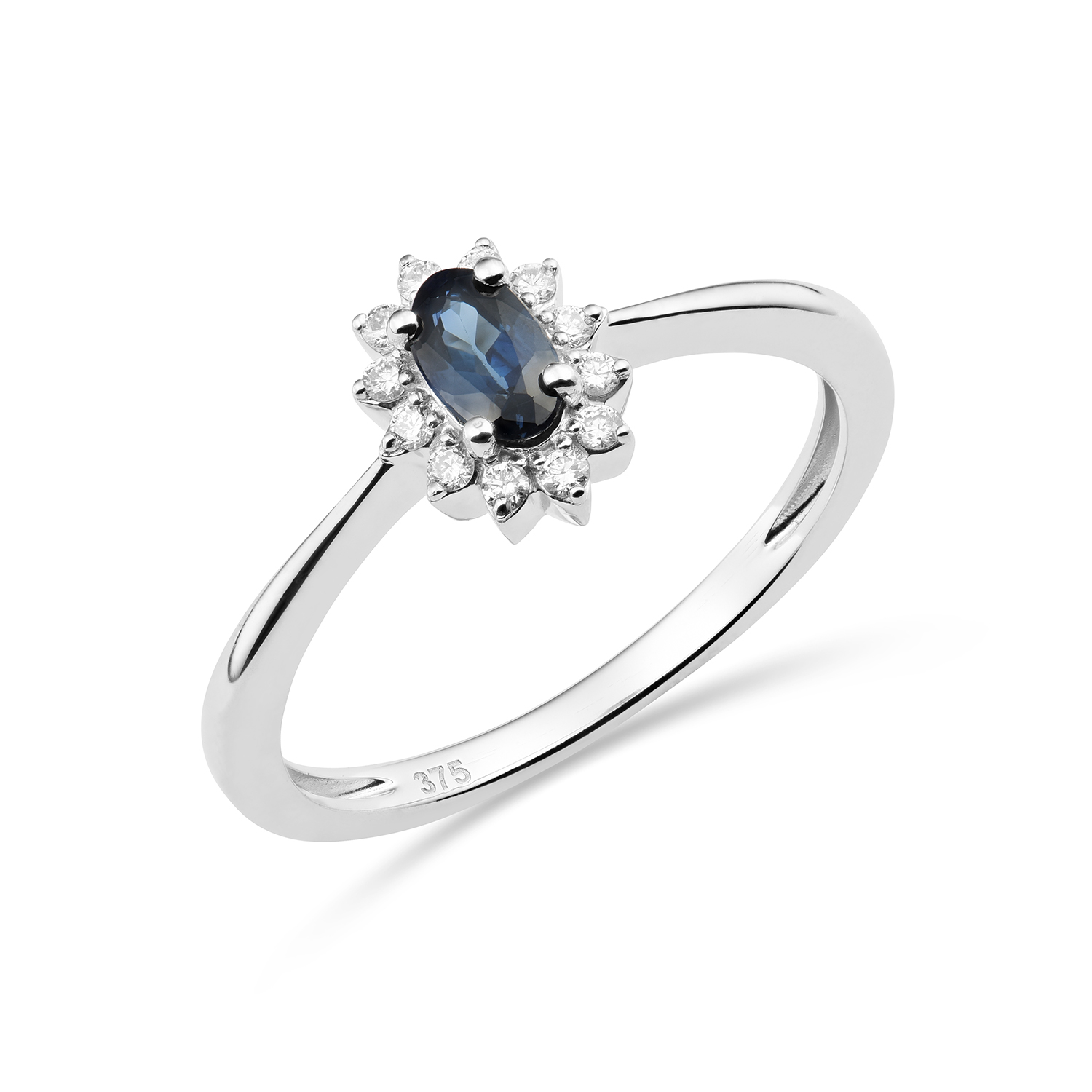 Miore Ring Anello oro bianco 9Kt zaffiro naturale