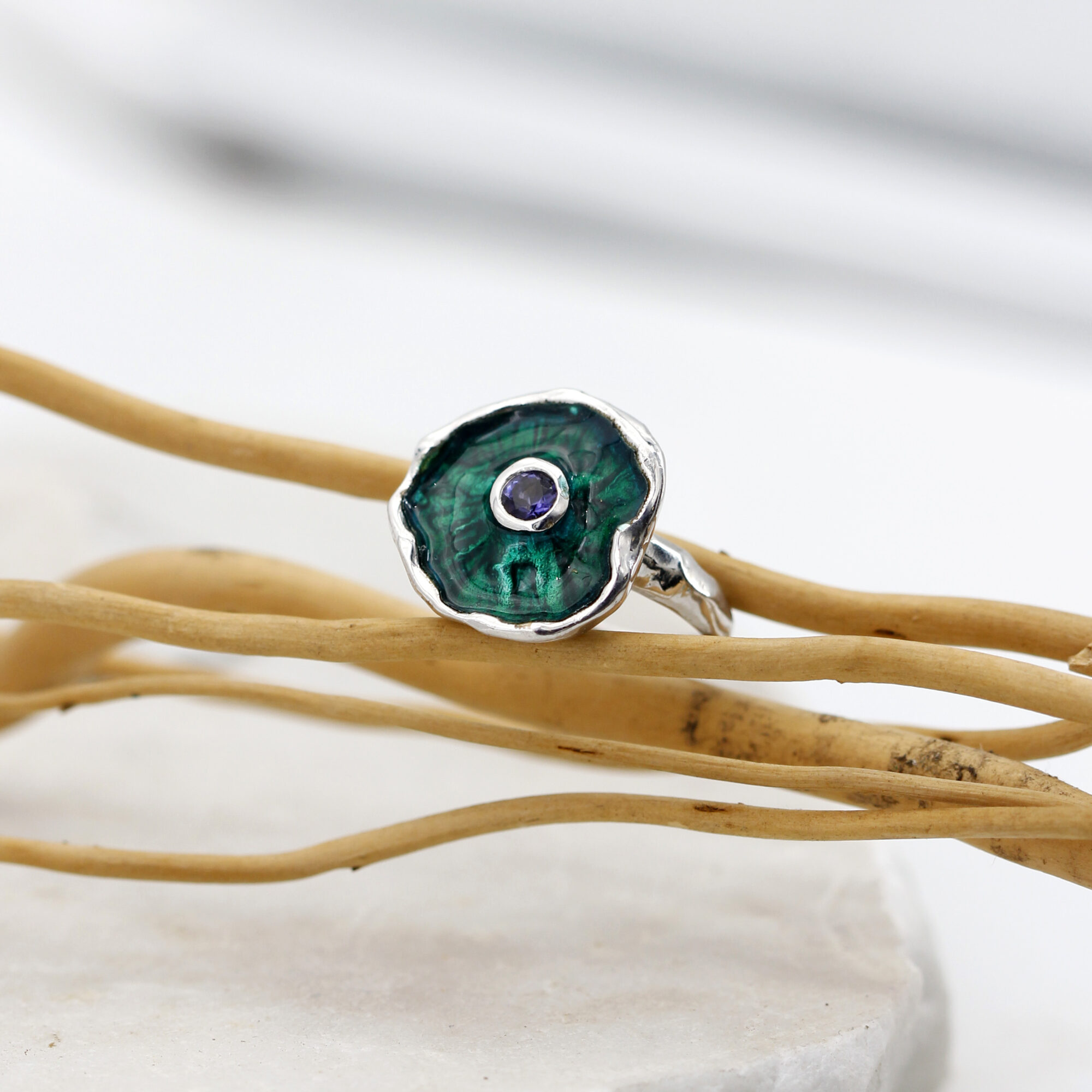 Anna Gioielli Winter Flower anello argento iolite smalto verde 18 mm