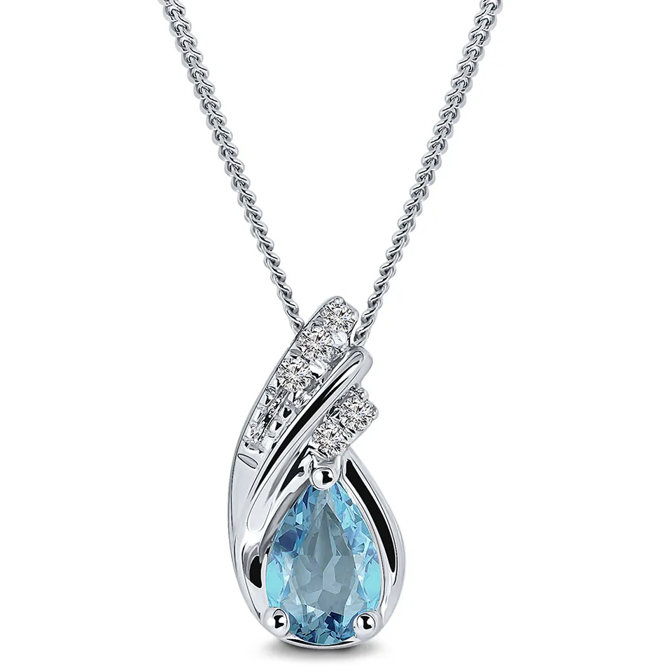 Miore Collana Oro Bianco Topazio Blu 9Kt