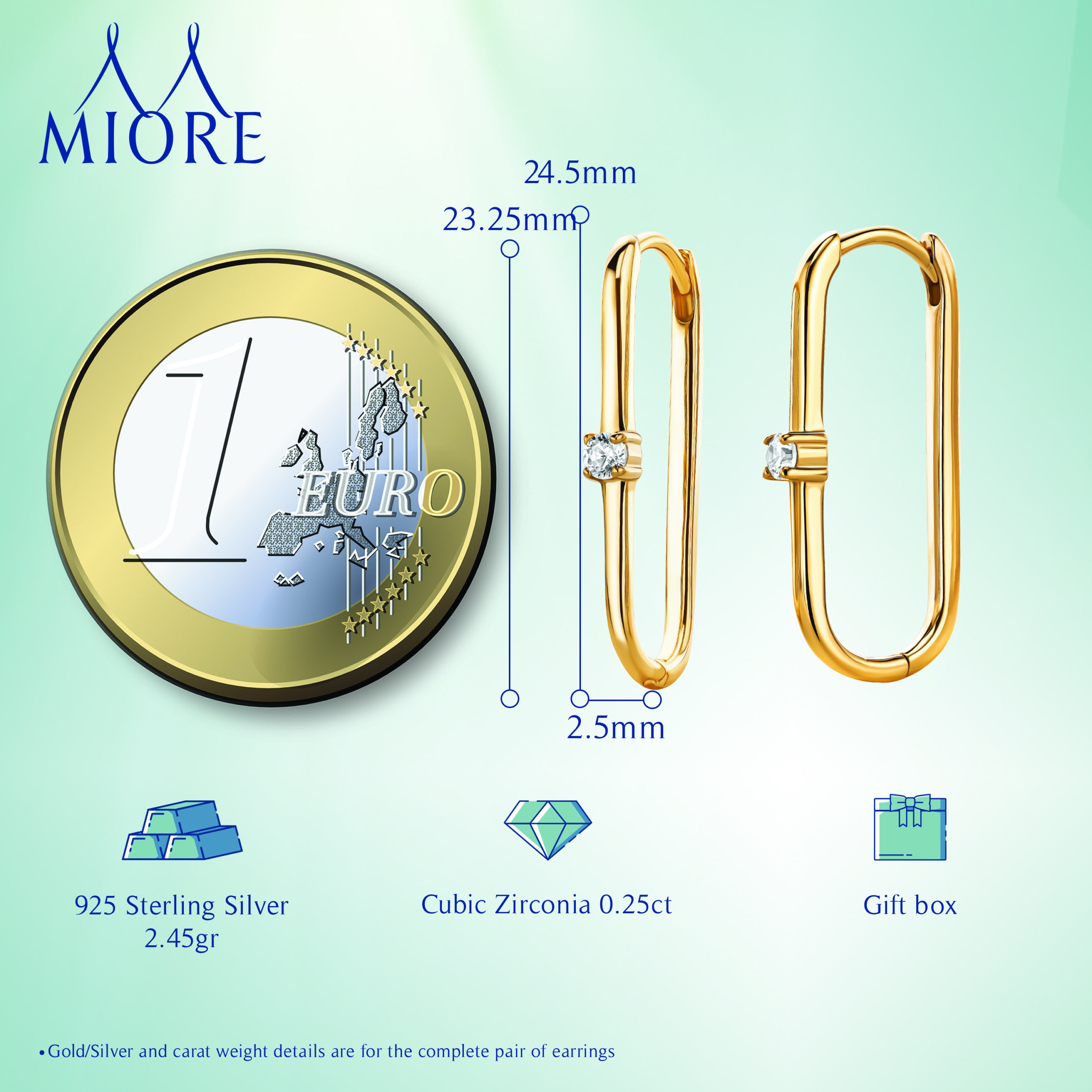 Miore Earrings Orecchini Argento Placcato Oro Zirconia