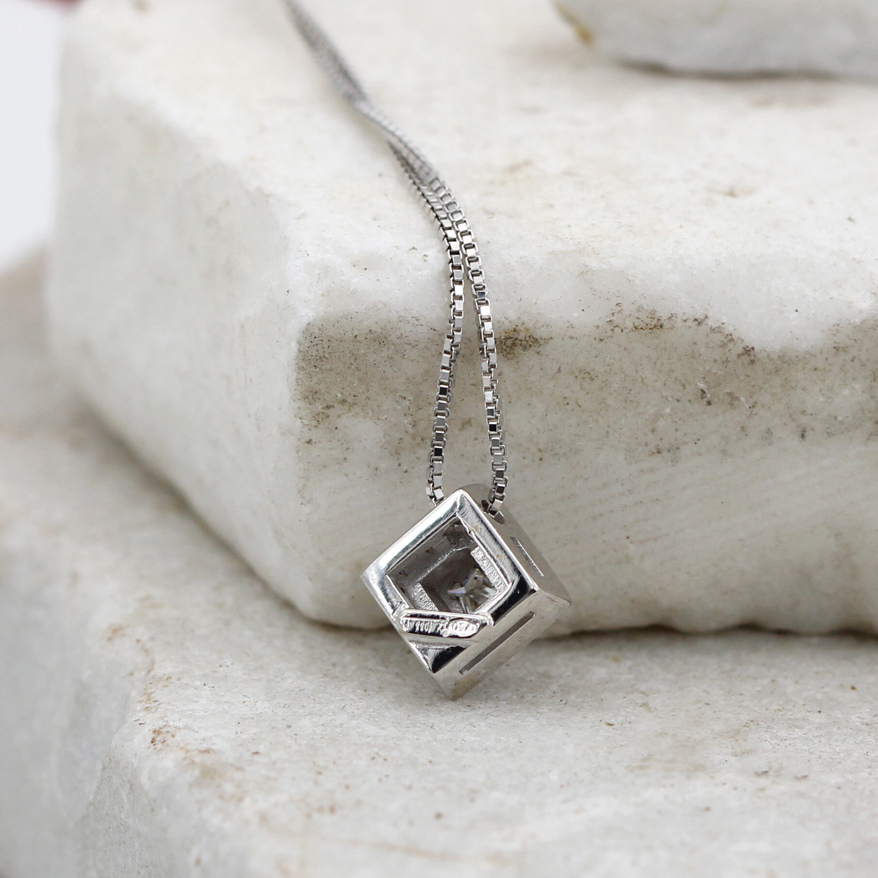 Anna Gioielli Classici Pendente Square Oro Bianco Diamante Princess