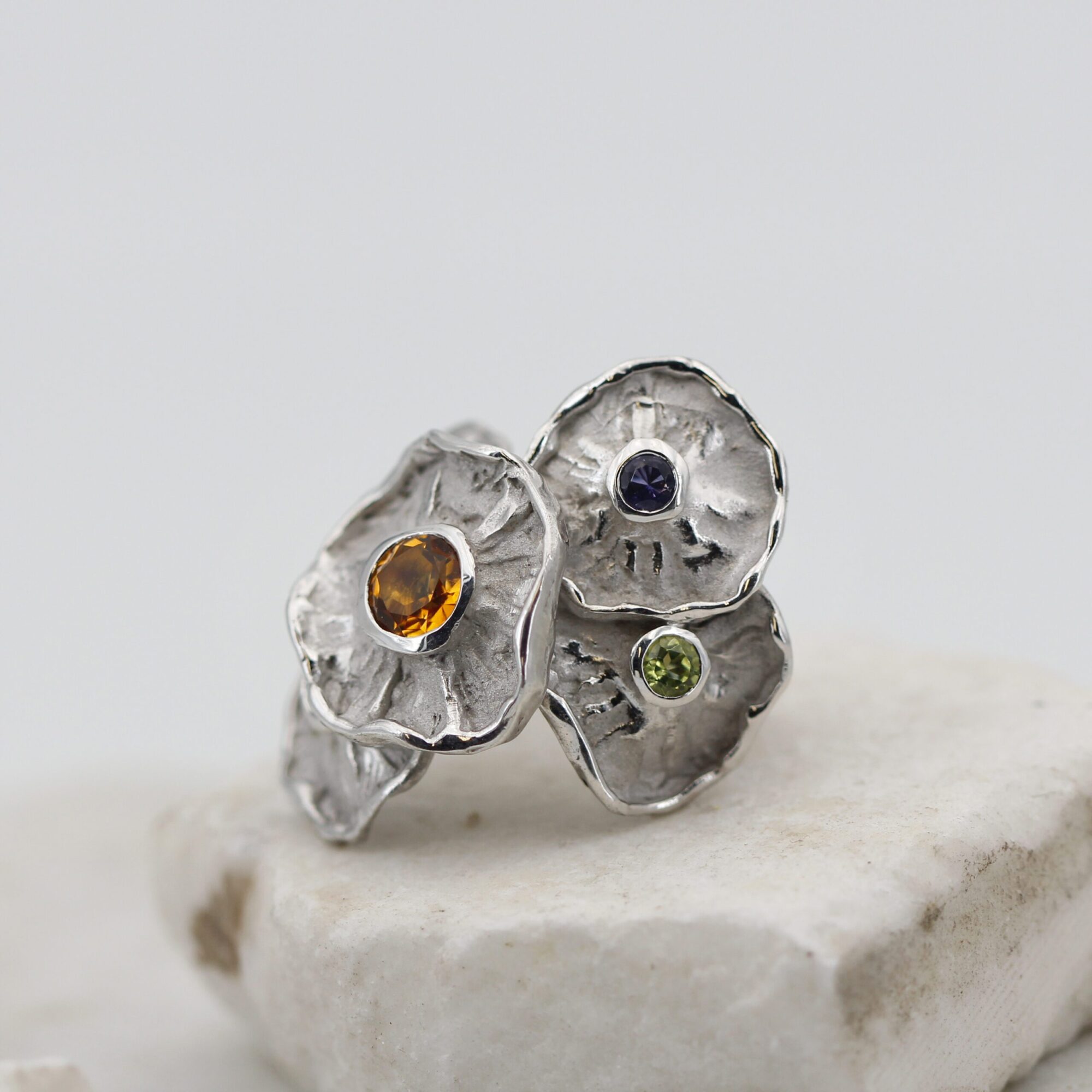 Anna Gioielli Winter Flower anello argento 5 fiori pietre miste
