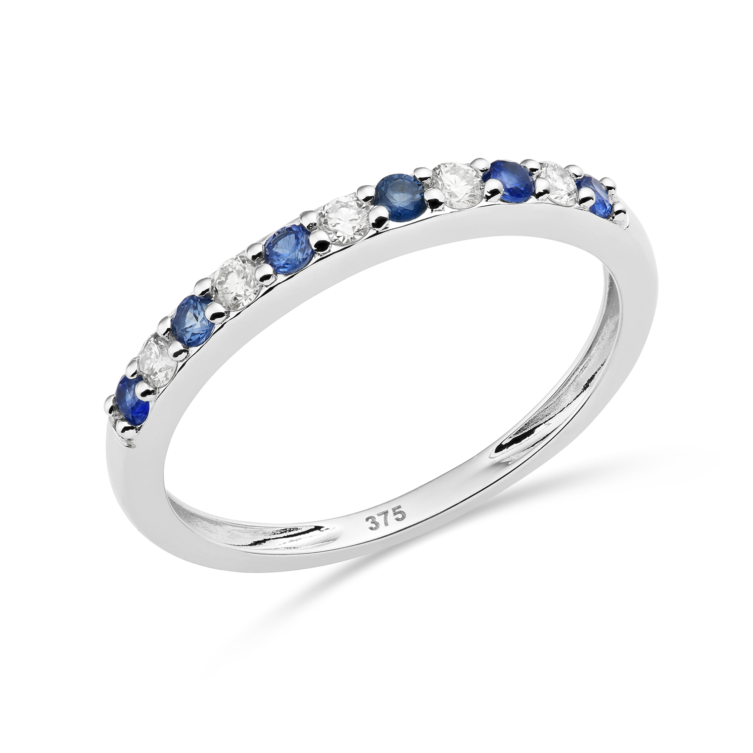 Miore Anello Oro Bianco 9Kt Zaffiro Naturale