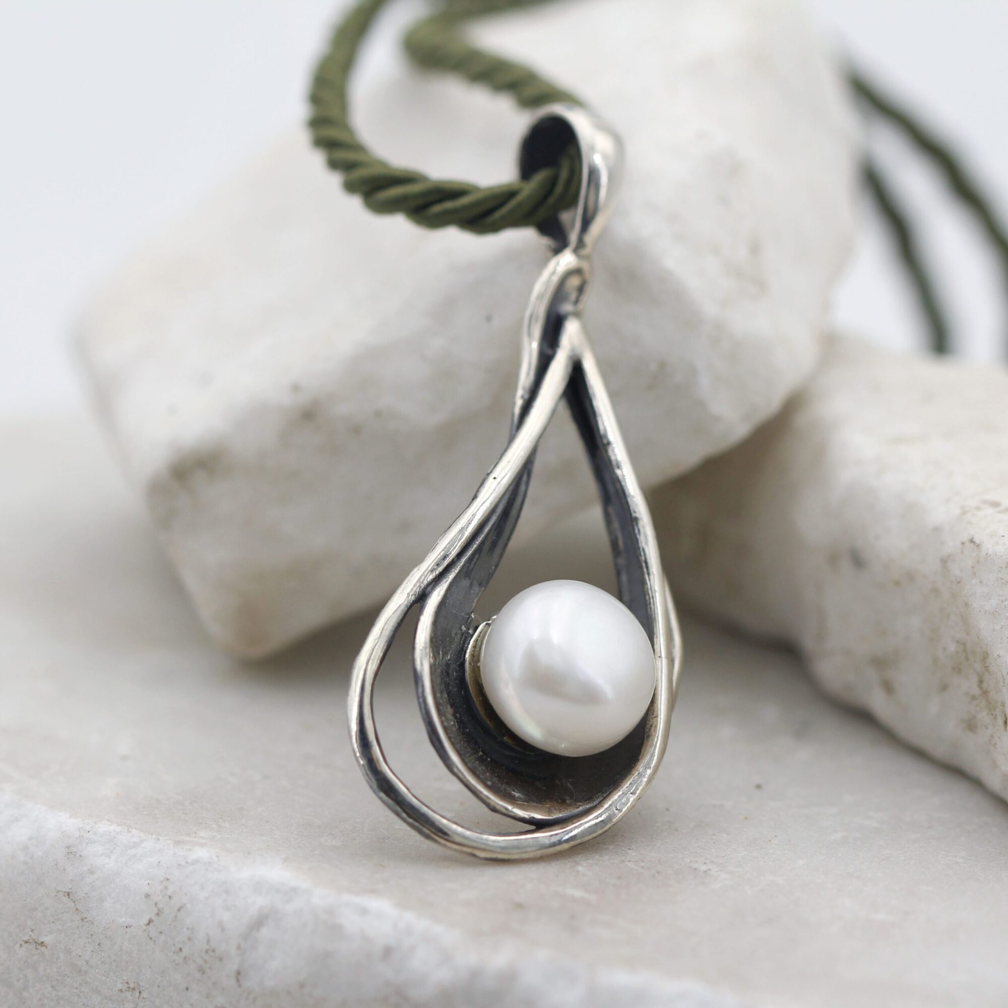 Anna Gioielli Pendenti collana perla argento corda verde