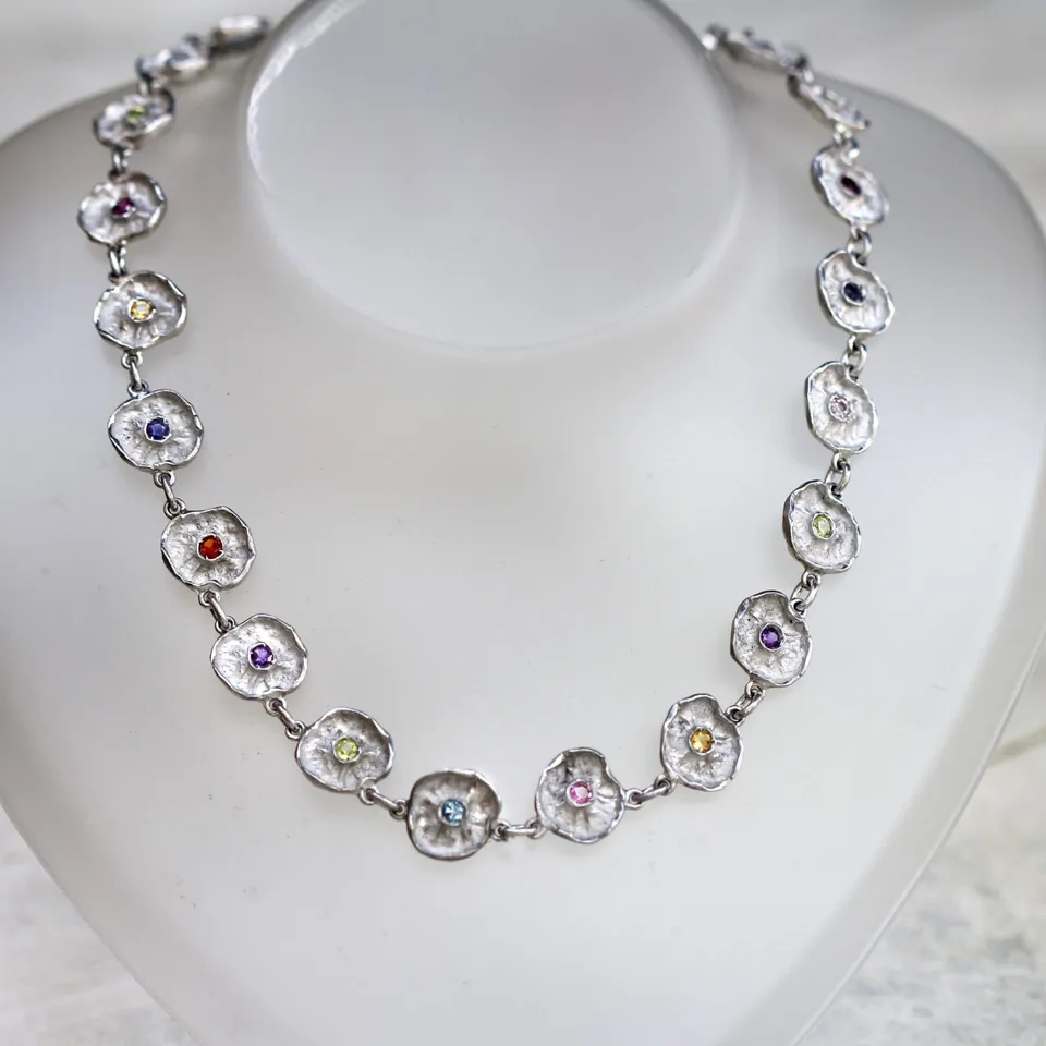 Anna Gioielli Winter Flower collana argento 22 fiori pietre 50 cm