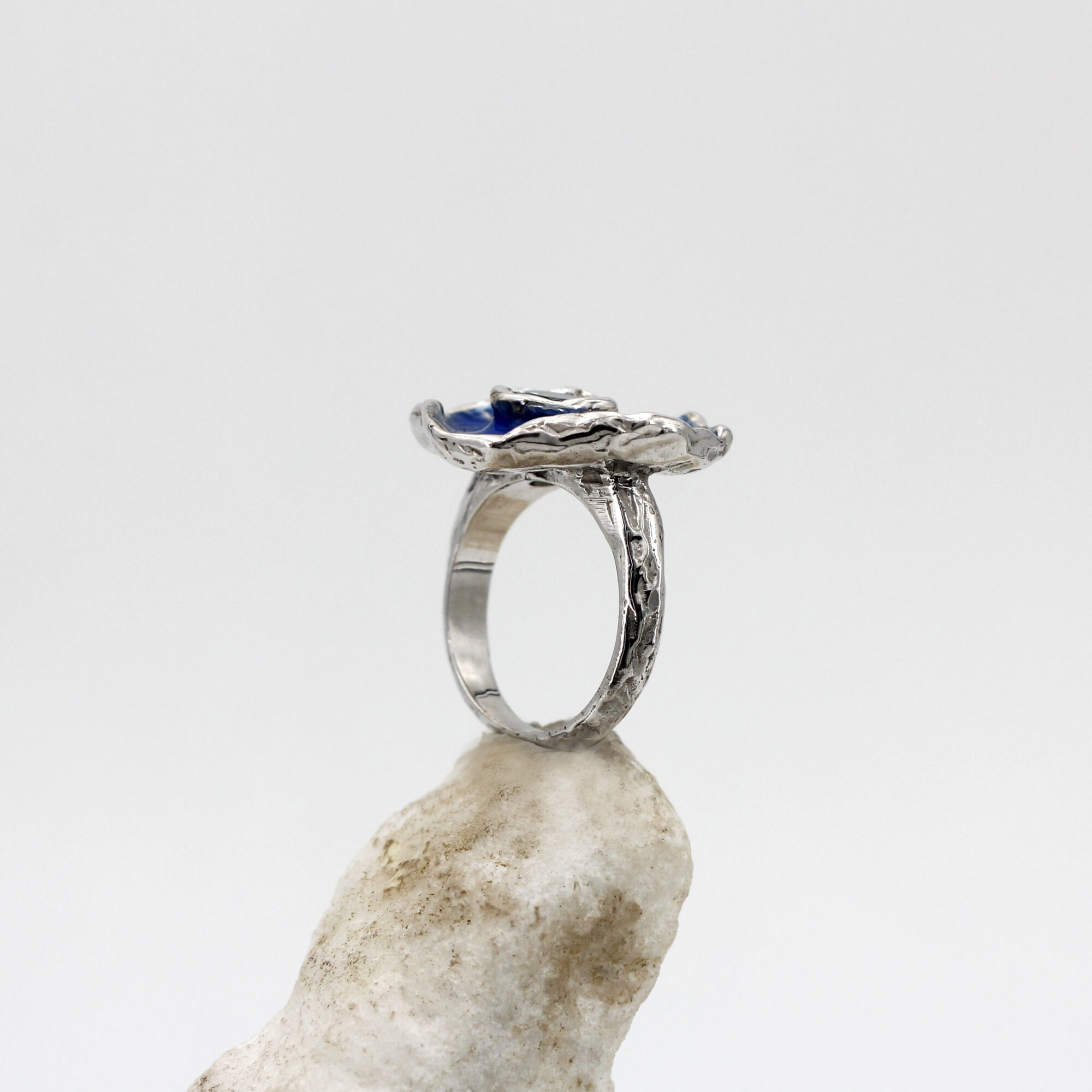 Anna Gioielli Winter Flower anello argento topazio blu smalto