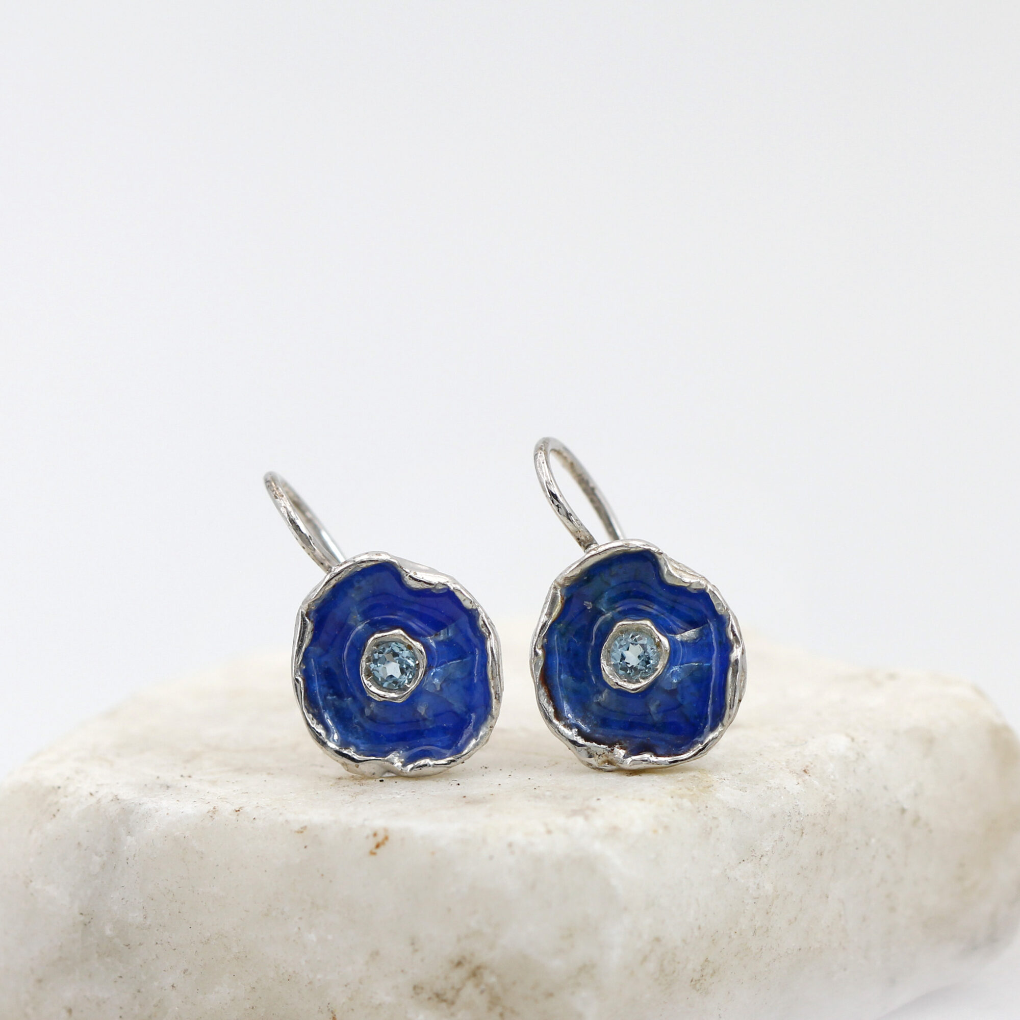 Anna Gioielli Winter Flower Orecchini argento topazi smalto blu