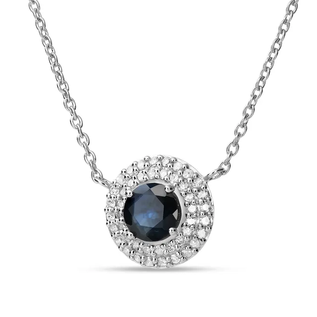Miore Collana Oro Bianco 9Kt Zaffiro Naturale Blu