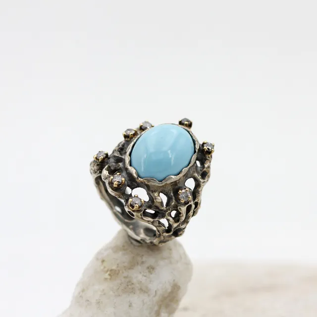 Anna Gioielli Marte Anello Argento Turchese Diamanti Grigi 0.25 ct