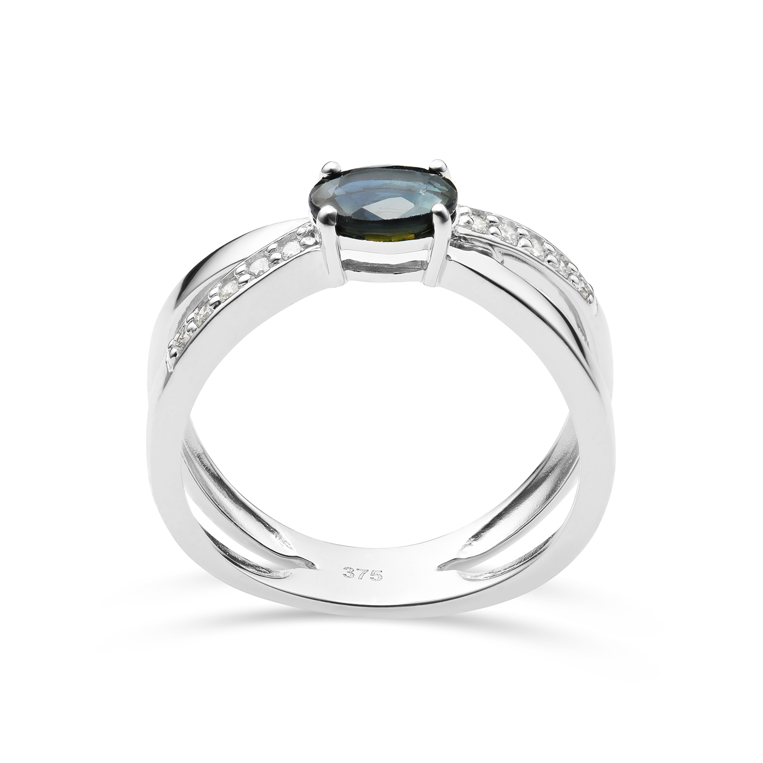 Miore Ring Anello Oro Bianco 9 Kt Zaffiro Naturale