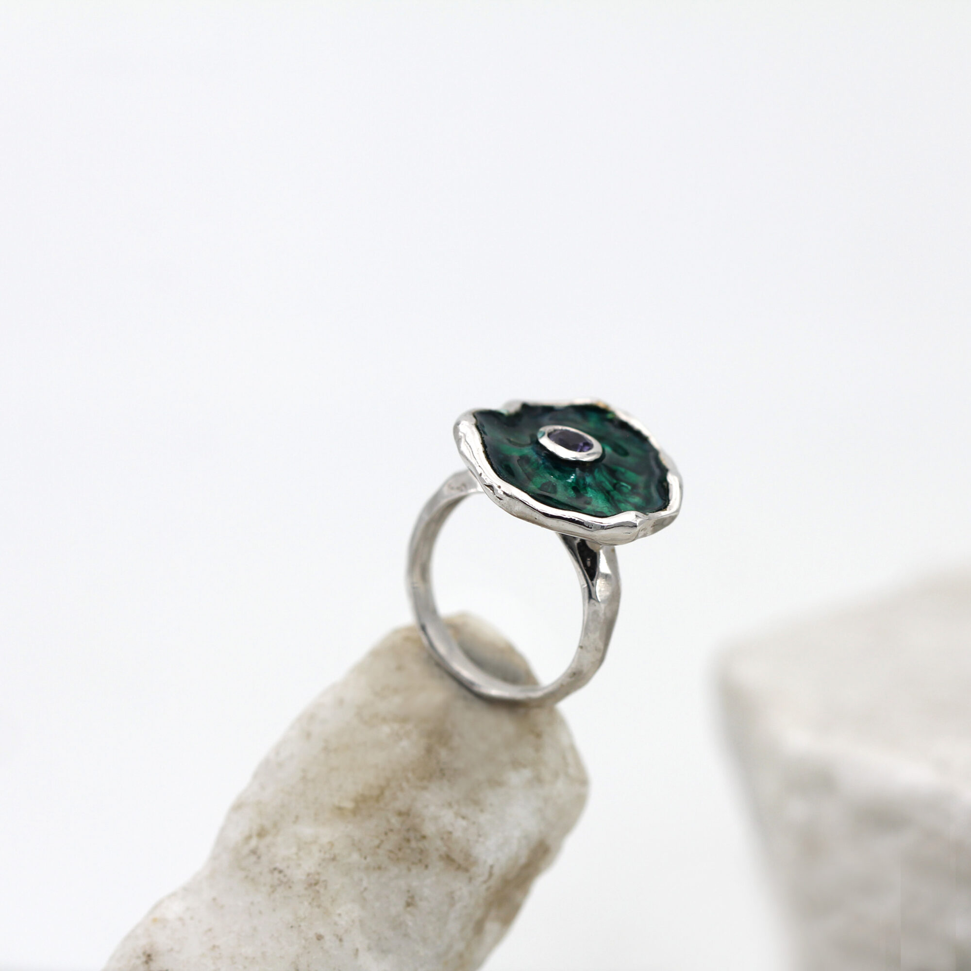 Anna Gioielli Winter Flower anello argento iolite smalto verde 18 mm