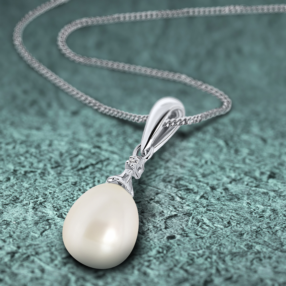 Miore Necklace Collana Oro Bianco Perla Coltivata 9KT
