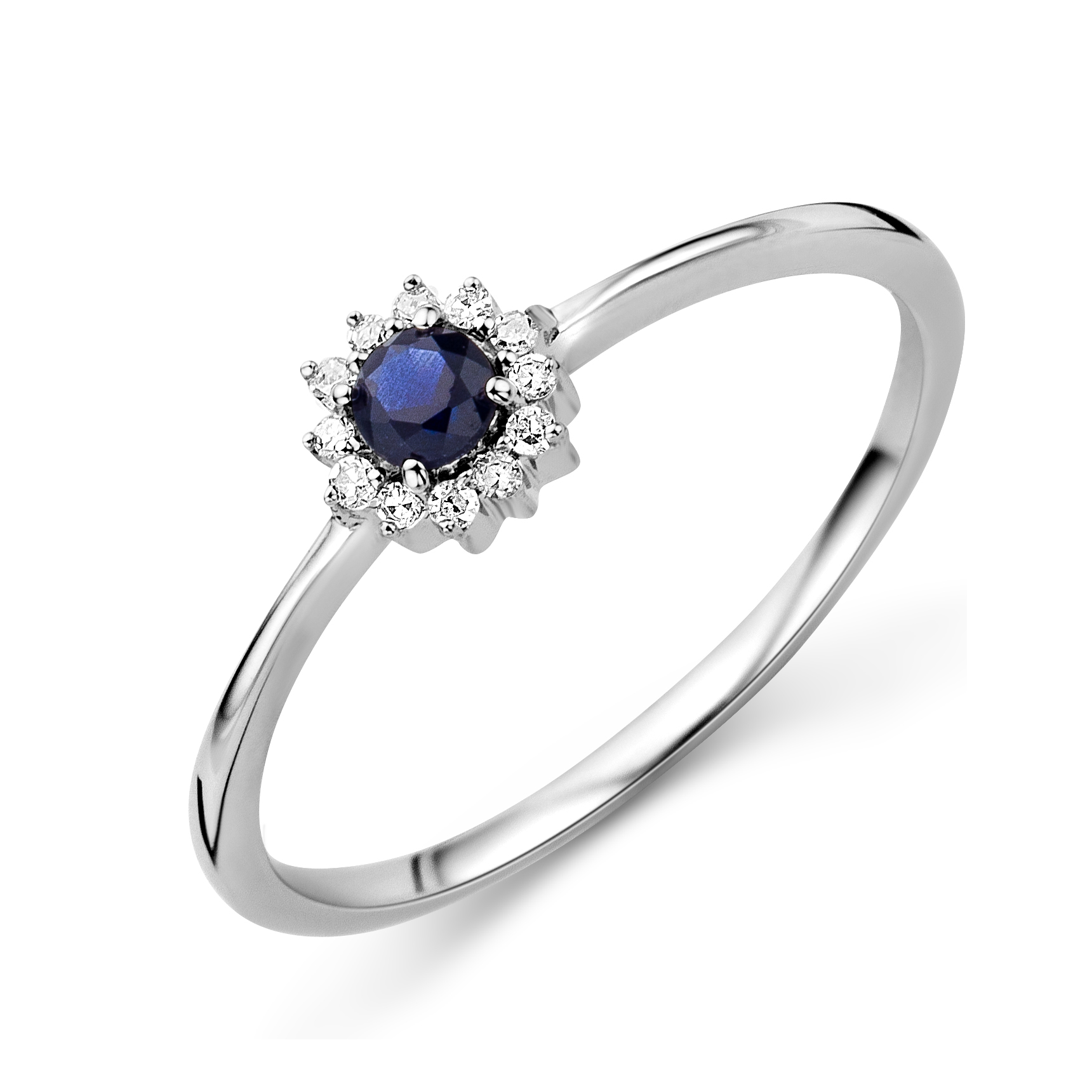 Miore Anello oro bianco 9Kt zaffiro creato blu donna