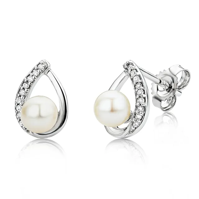 Miore Orecchini Oro Bianco Perle Acqua Dolce