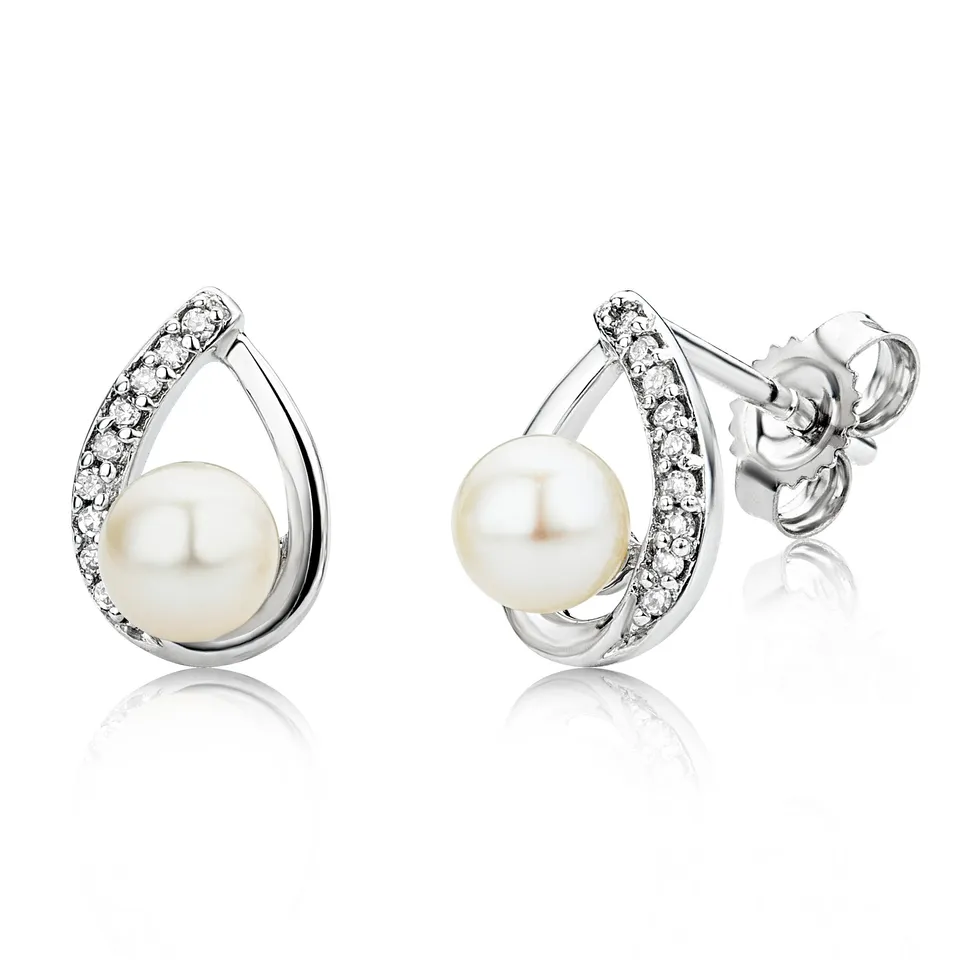 Miore Orecchini Oro Bianco Perle Acqua Dolce