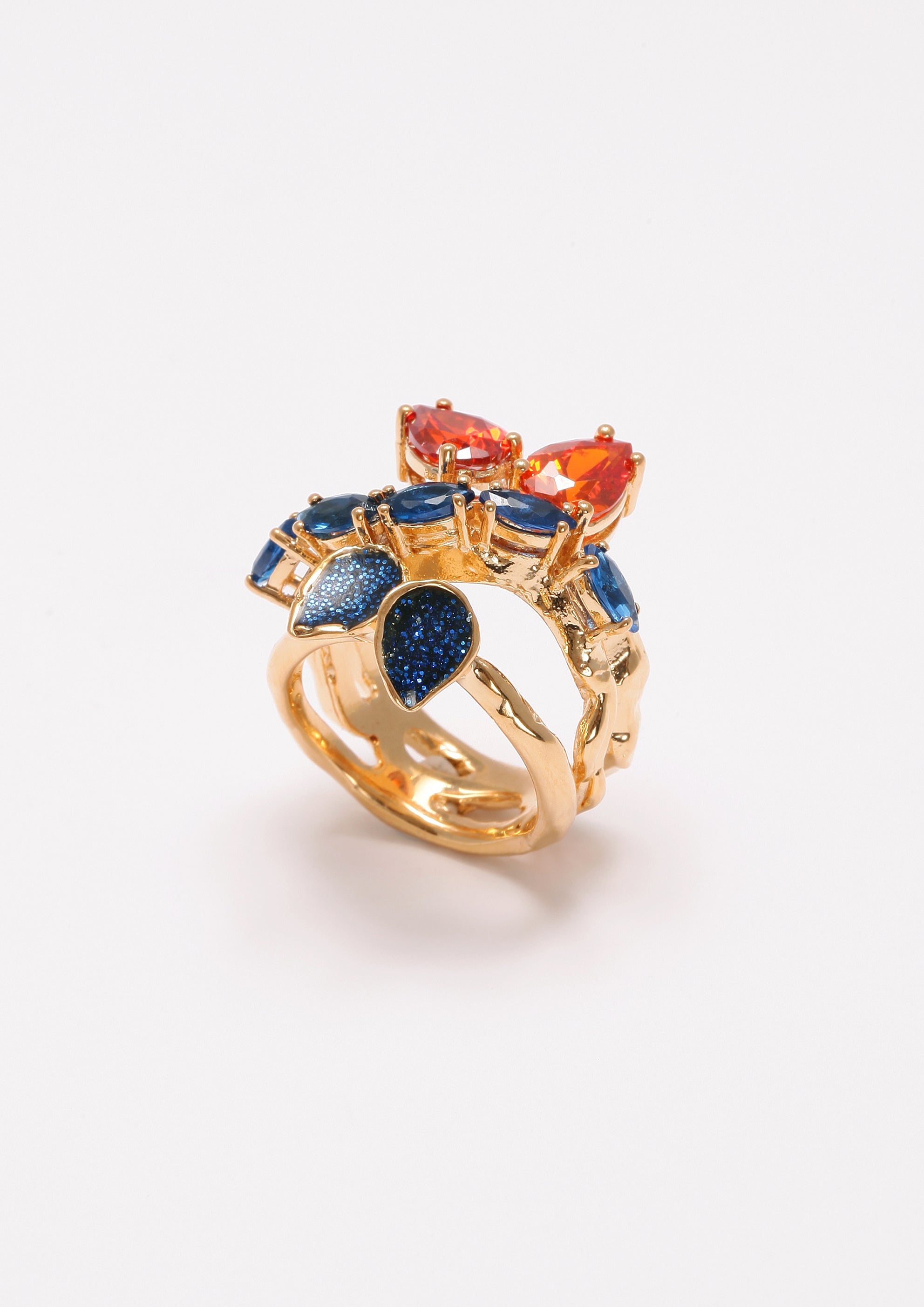 Voodoo Jewels Bold Shapes Blue Grivilea anello bronzo oro