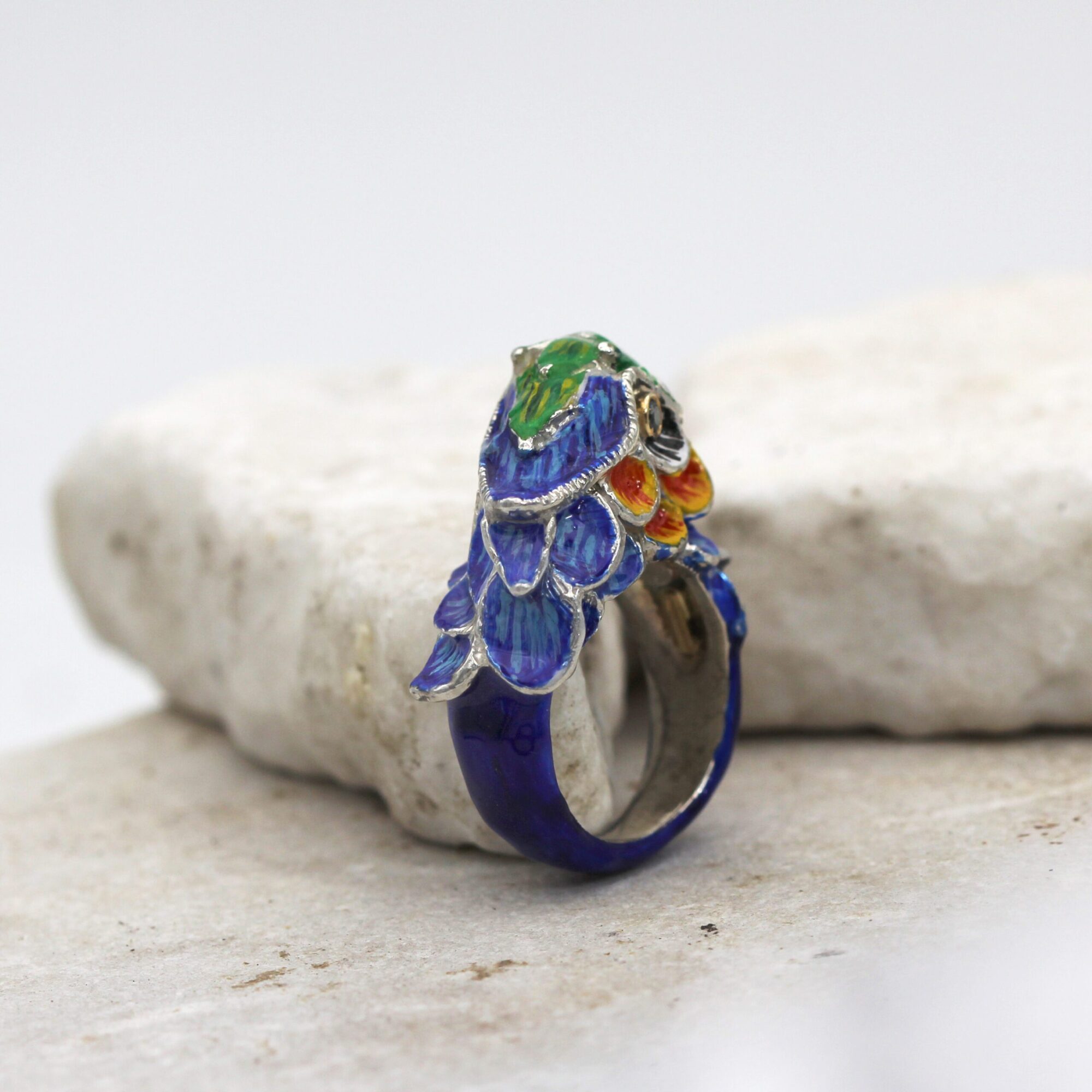 Anna Gioielli Jolly Jewels Anello pappagallo argento oro diamanti blu