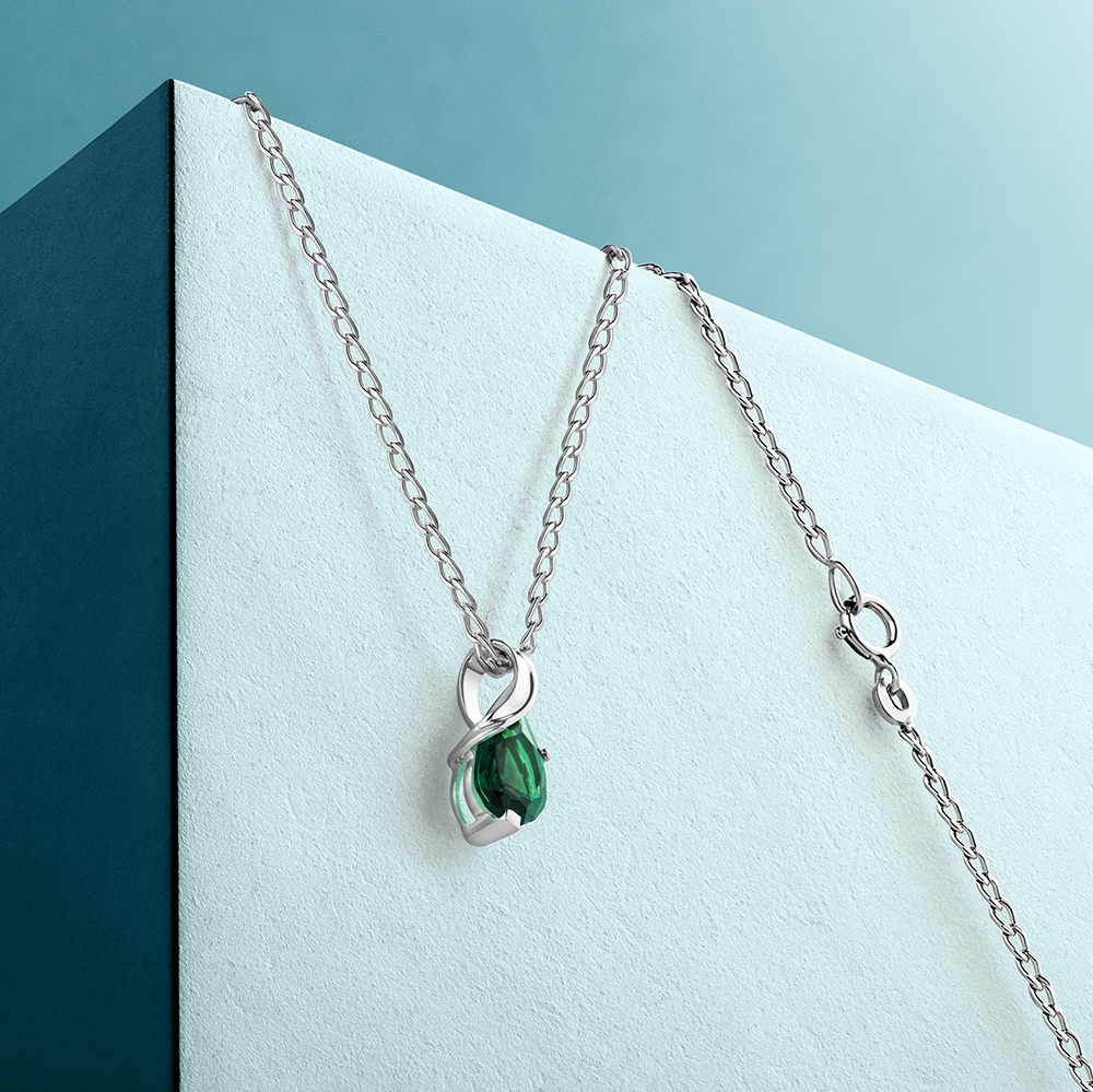 Miore Collana Oro Bianco 9KT Smeraldo Creato