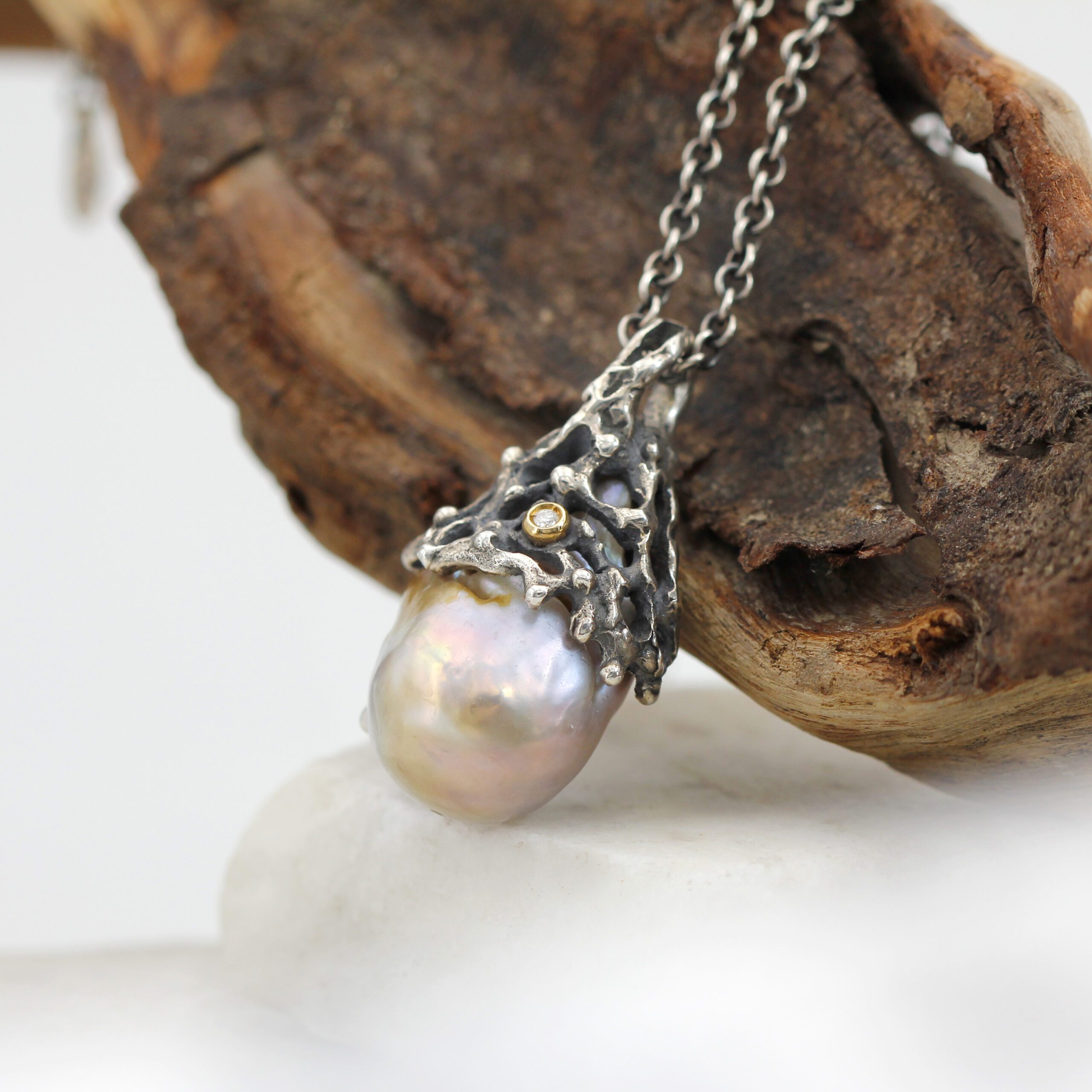 Anna Gioielli Marte pendente argento perla barocca diamante 50 cm