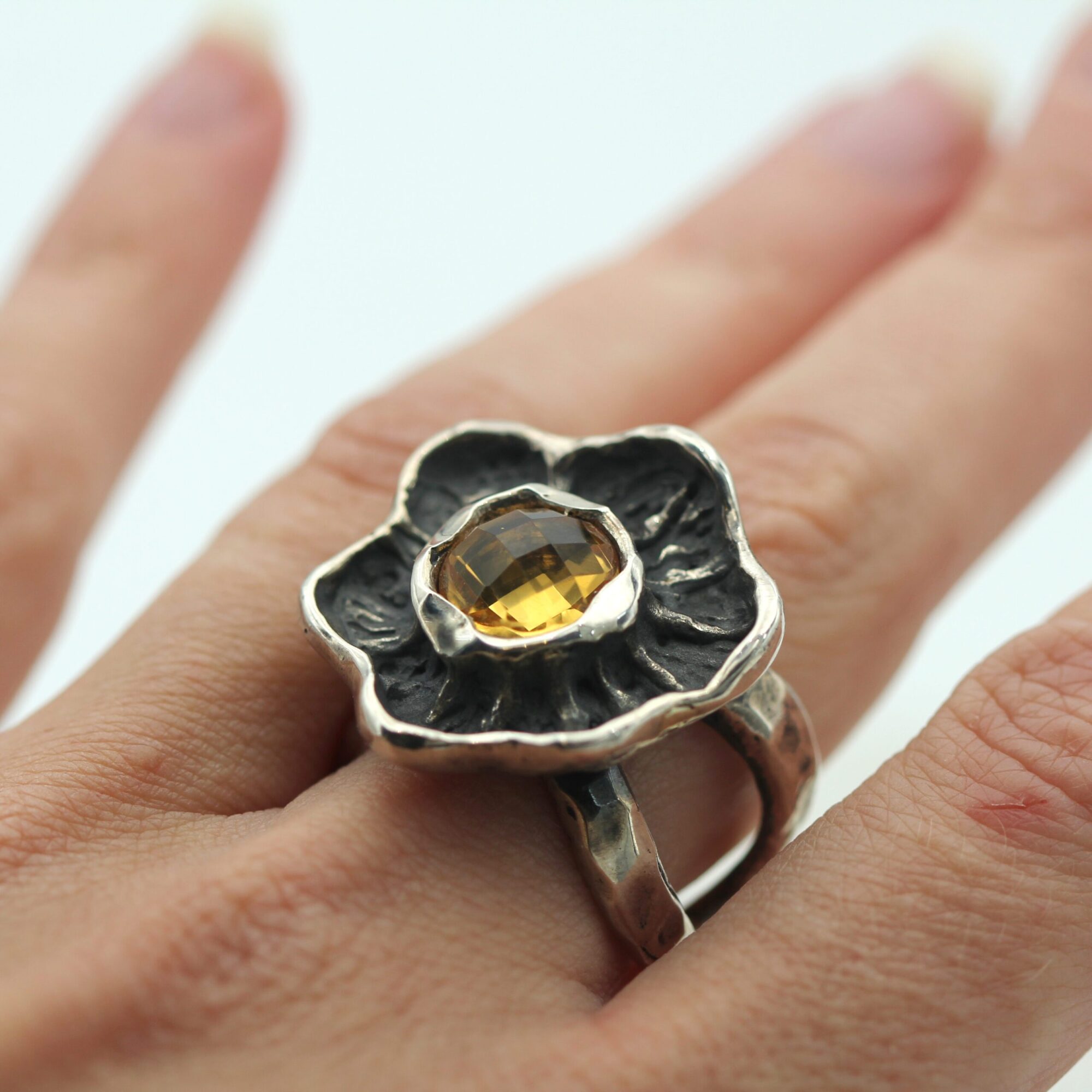 Anna Gioielli Winter Flower anello argento quarzo citrino