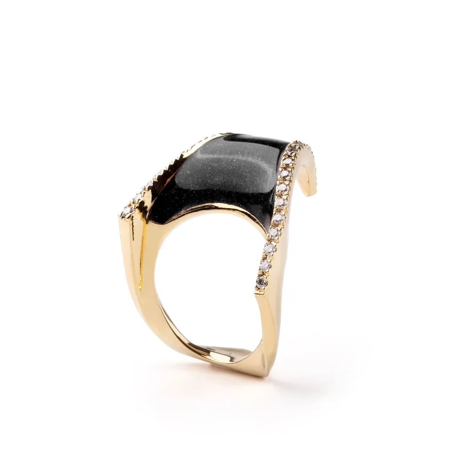Noi Gioielli Onda anello oro giallo smalto nero diamanti