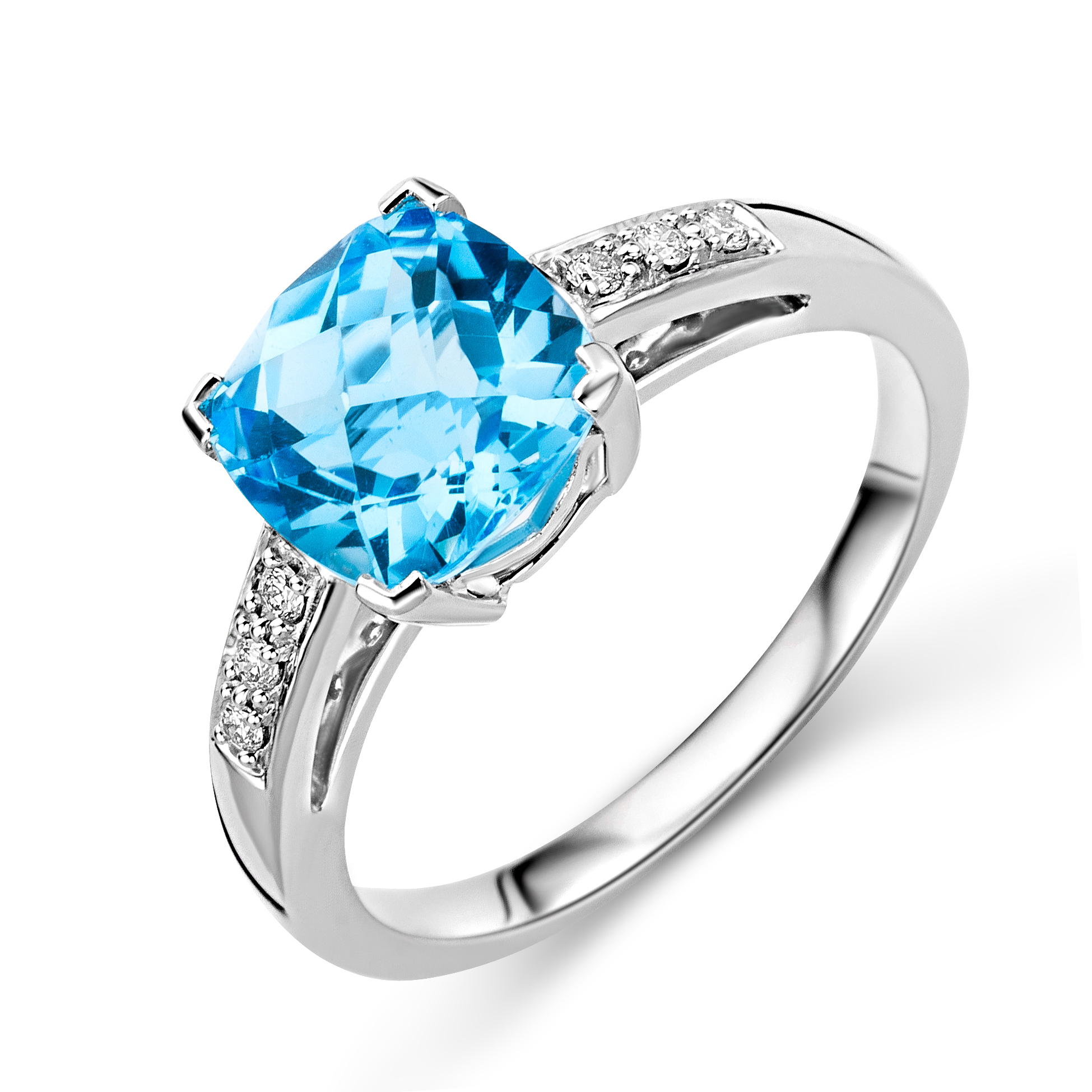 Miore Anello Oro Bianco 9Kt Topazio Swiss Blue