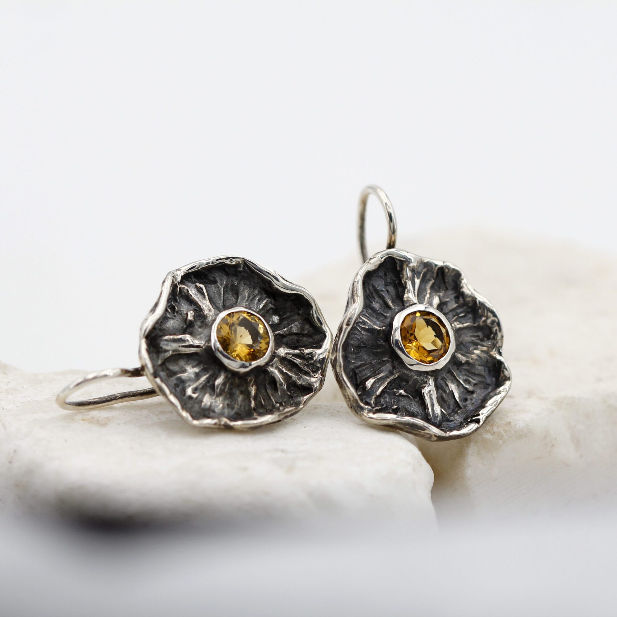 Anna Gioielli Winter Flower orecchini argento quarzo citrino