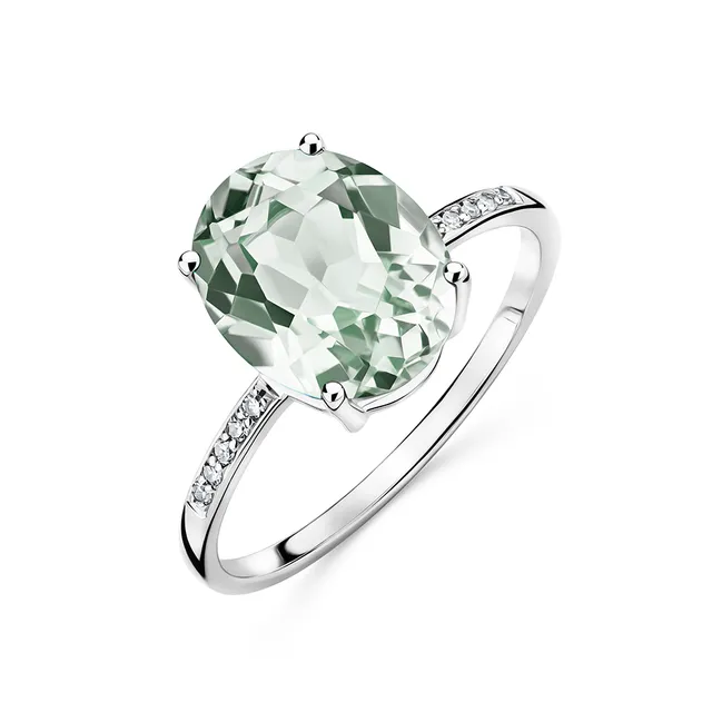 Miore Ring Anello Oro Bianco 9Kt Ametista Verde