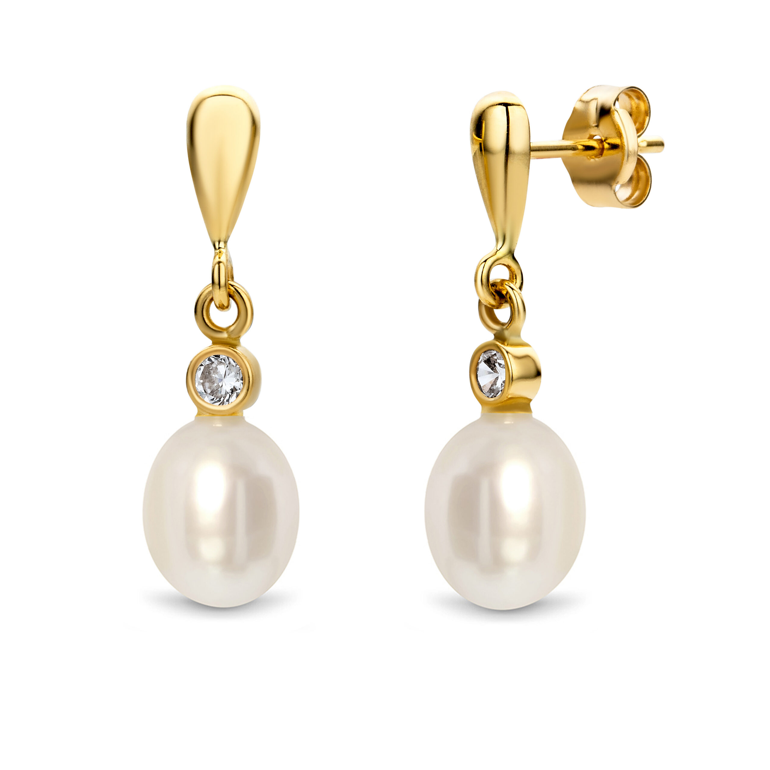 MIORE Orecchini oro giallo 14kt perla zirconi