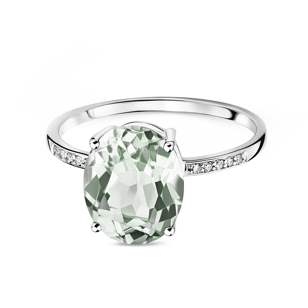 Miore Ring Anello Oro Bianco 9Kt Ametista Verde