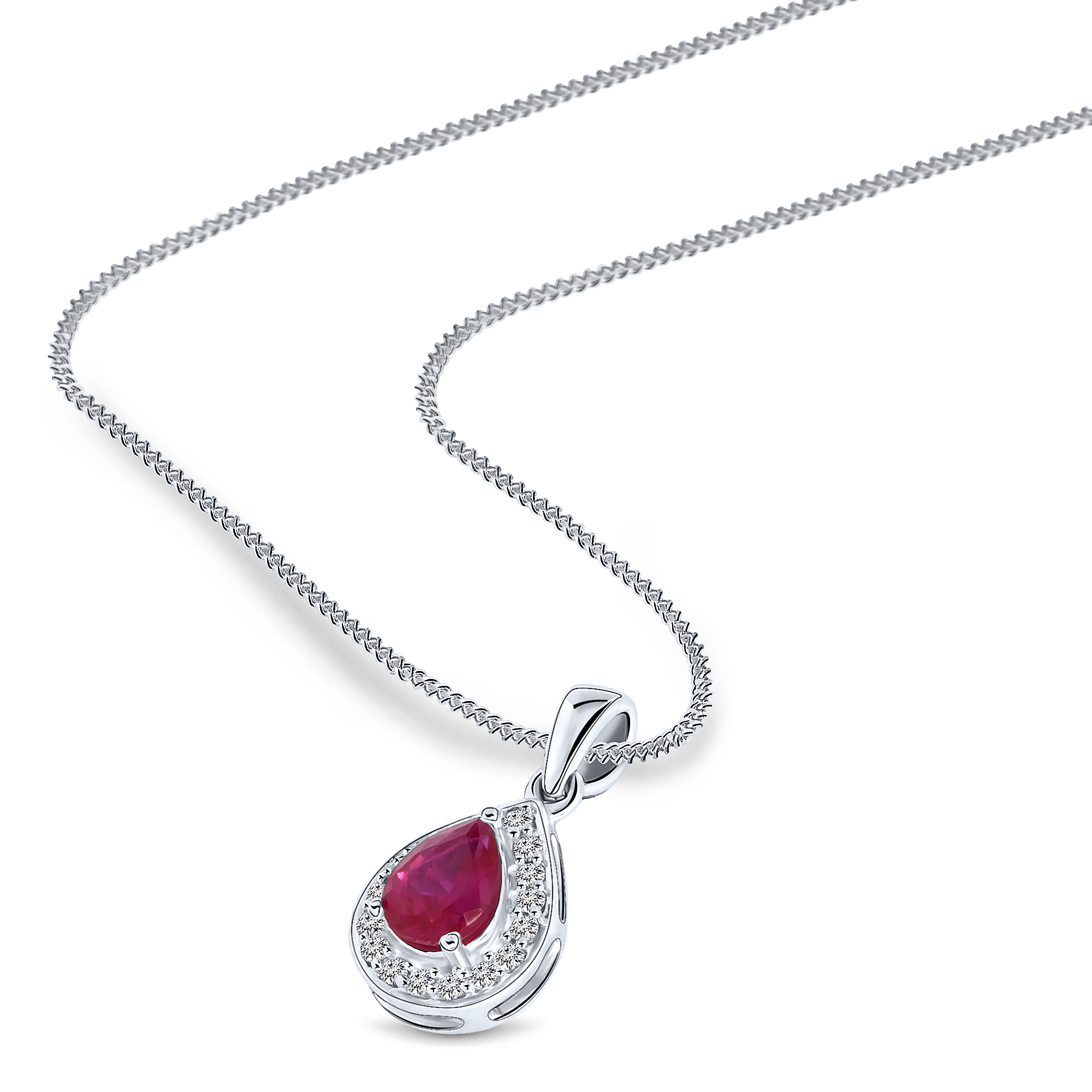 Miore Collana Oro Bianco 9Kt Rubino Creato