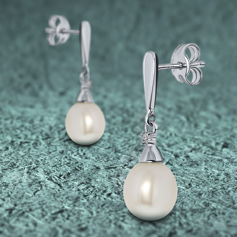 Miore Orecchini Oro Bianco 9Kt Perla Acqua Dolce