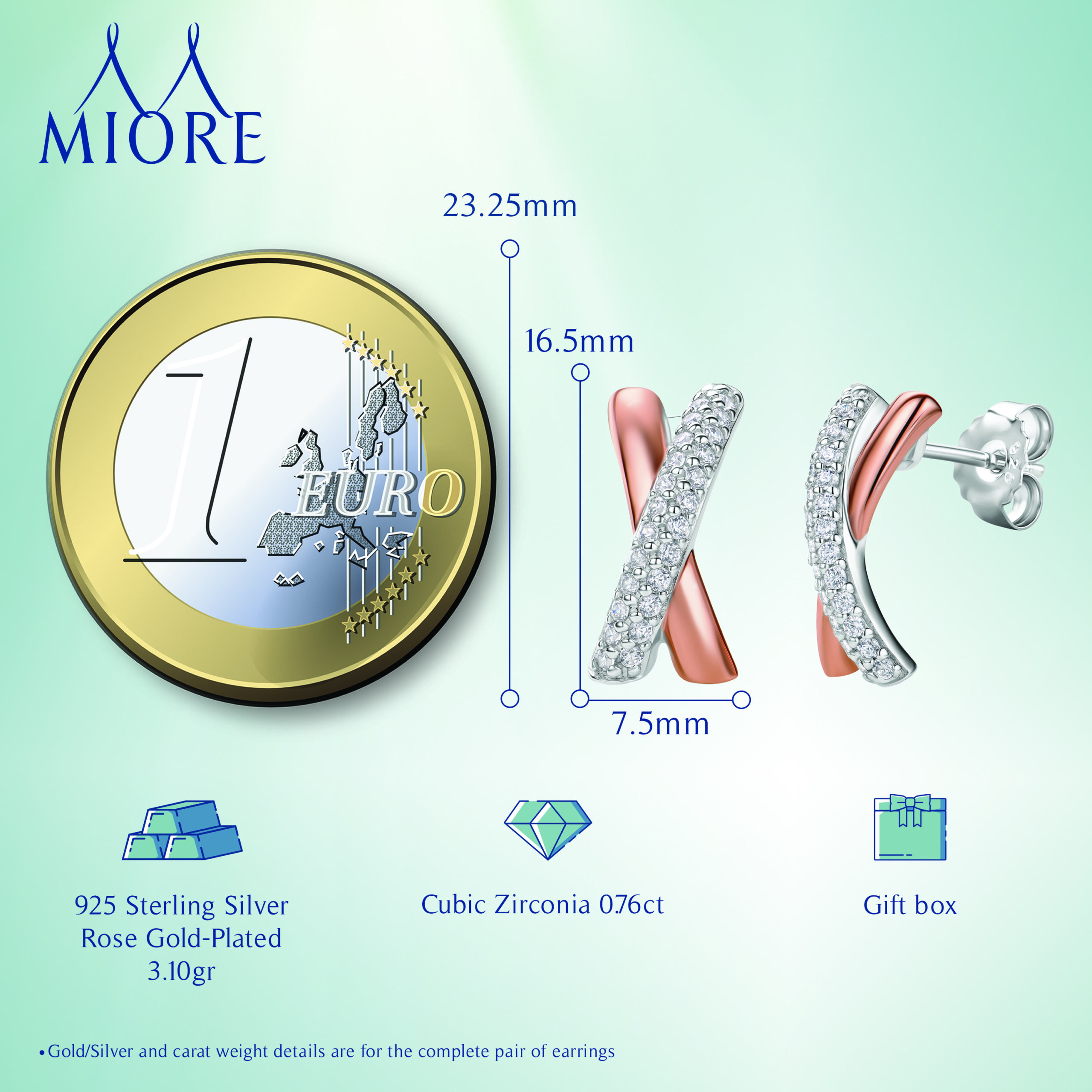 MIORE Orecchini argento 925 zirconia bianca