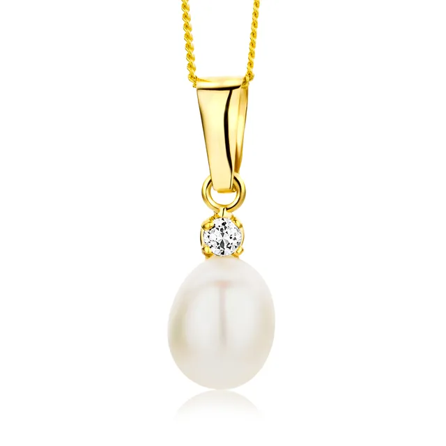 Miore Collana Perle Zirconia Oro Giallo 9Kt